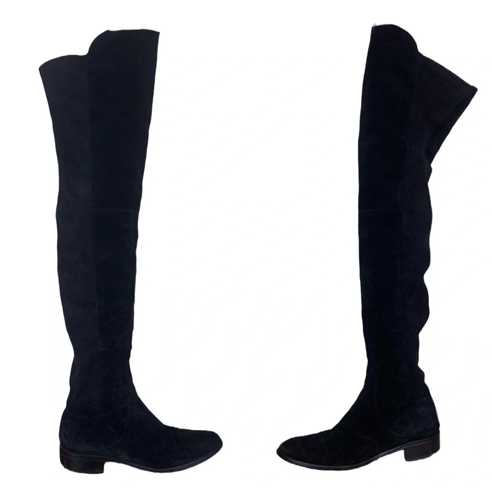 ALCHIMIA DI BALLIN BLACK SUEDE OVER THE KNEE LOW HEEL BOOTS (37.5)